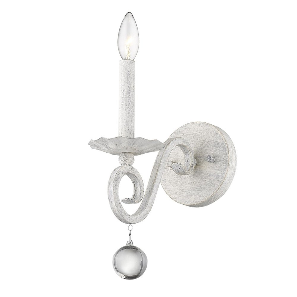12" Off White Rustic Metal Candle Wall Light With Hanging Crystal HomeRoots