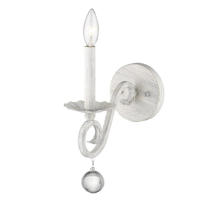 12" Off White Rustic Metal Candle Wall Light With Hanging Crystal HomeRoots