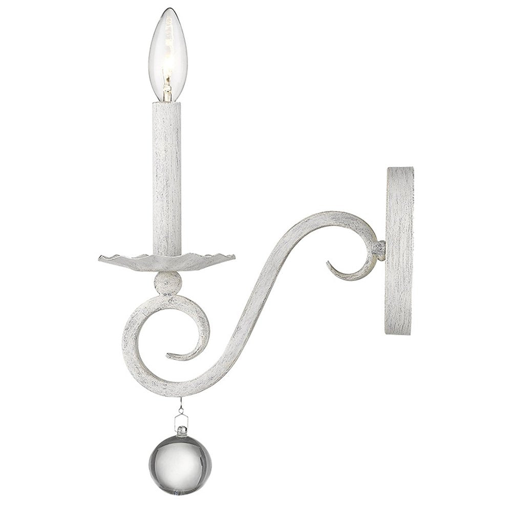 12" Off White Rustic Metal Candle Wall Light With Hanging Crystal HomeRoots