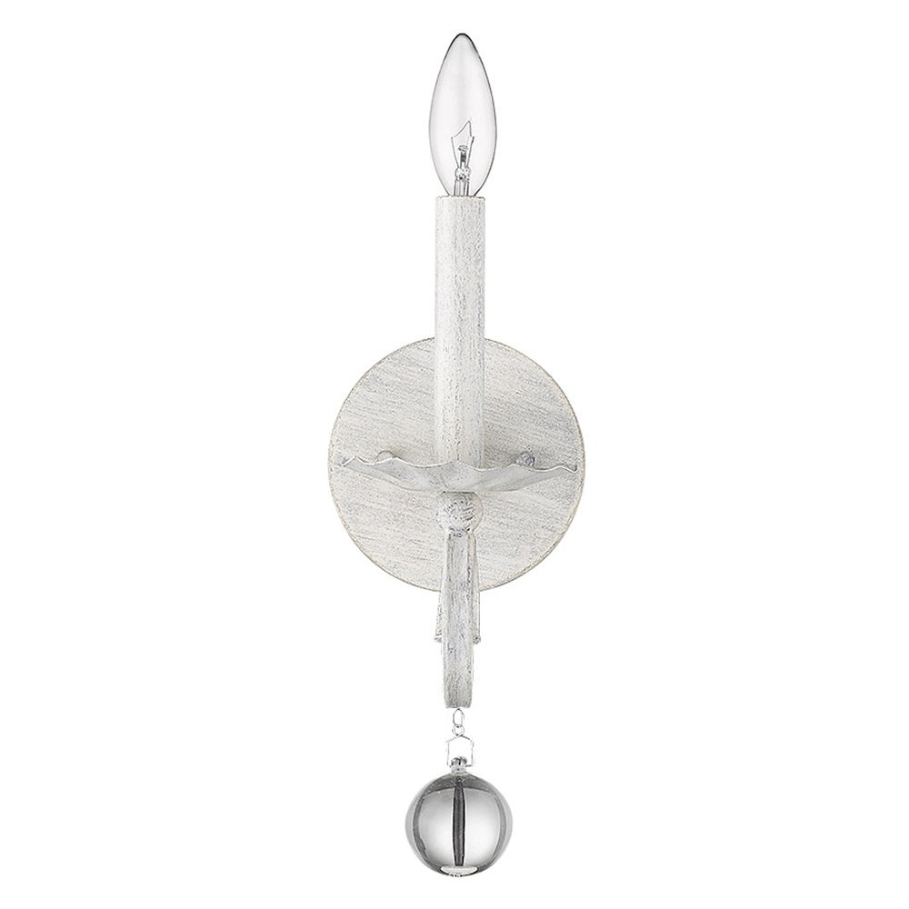 12" Off White Rustic Metal Candle Wall Light With Hanging Crystal HomeRoots