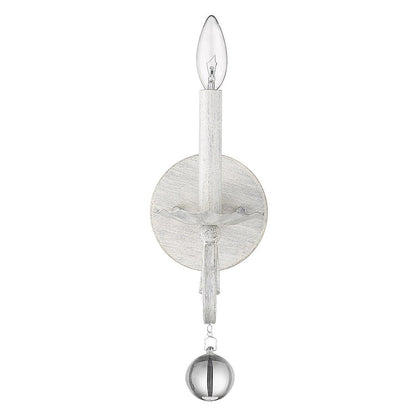 12" Off White Rustic Metal Candle Wall Light With Hanging Crystal HomeRoots