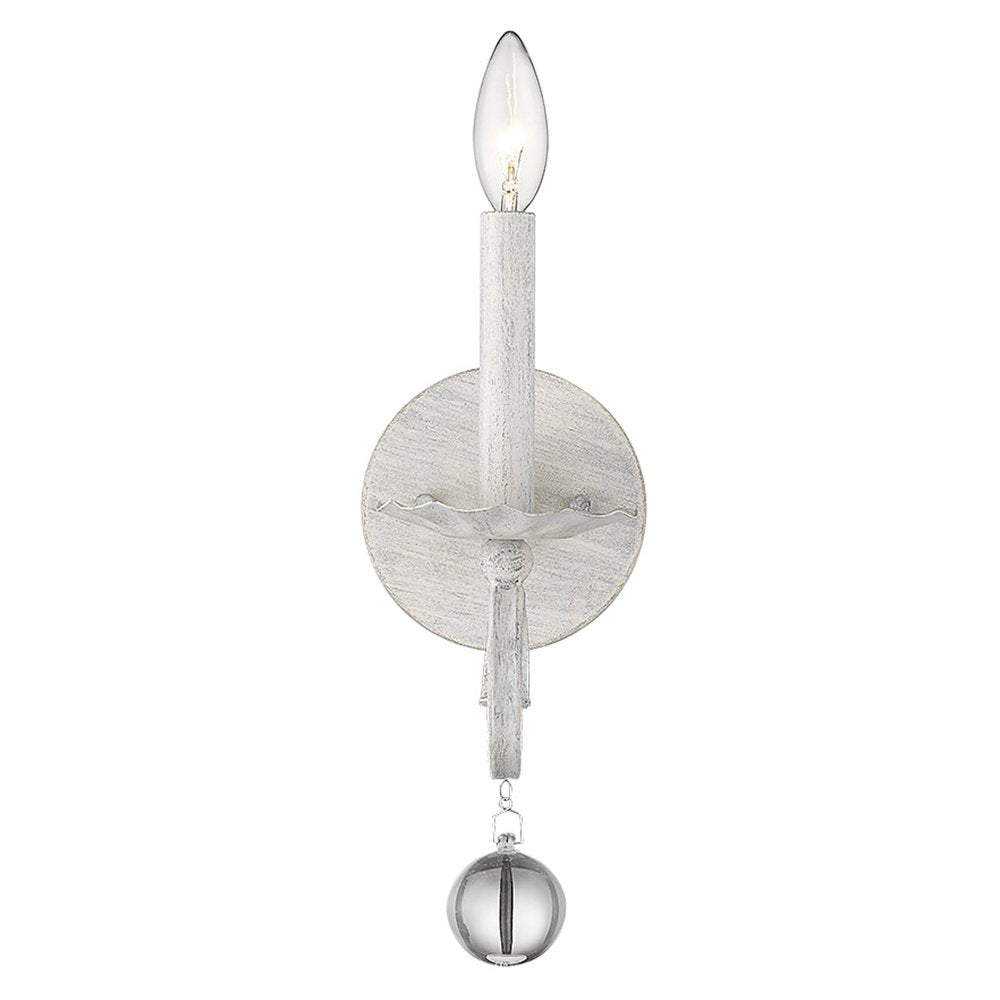 12" Off White Rustic Metal Candle Wall Light With Hanging Crystal HomeRoots
