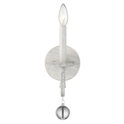 12" Off White Rustic Metal Candle Wall Light With Hanging Crystal HomeRoots
