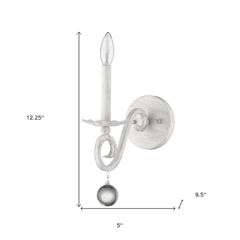 12" Off White Rustic Metal Candle Wall Light With Hanging Crystal HomeRoots