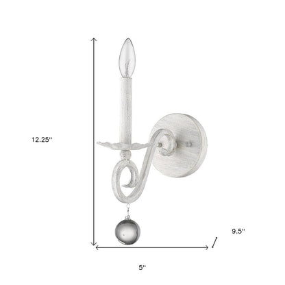 12" Off White Rustic Metal Candle Wall Light With Hanging Crystal HomeRoots