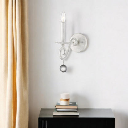 12" Off White Rustic Metal Candle Wall Light With Hanging Crystal HomeRoots