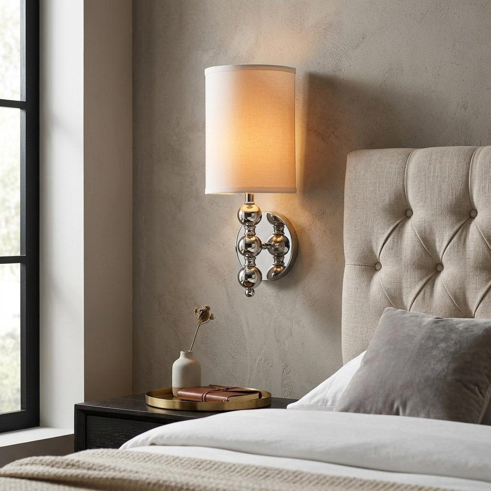 Silver Chrome Wall Light with Linen Fabric Shade HomeRoots