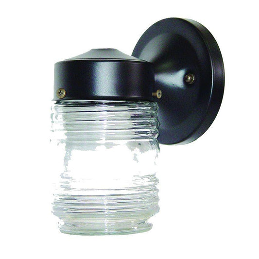 Black Standard Jelly Jar One Light Outdoor Wall Light - FurniFindUSA