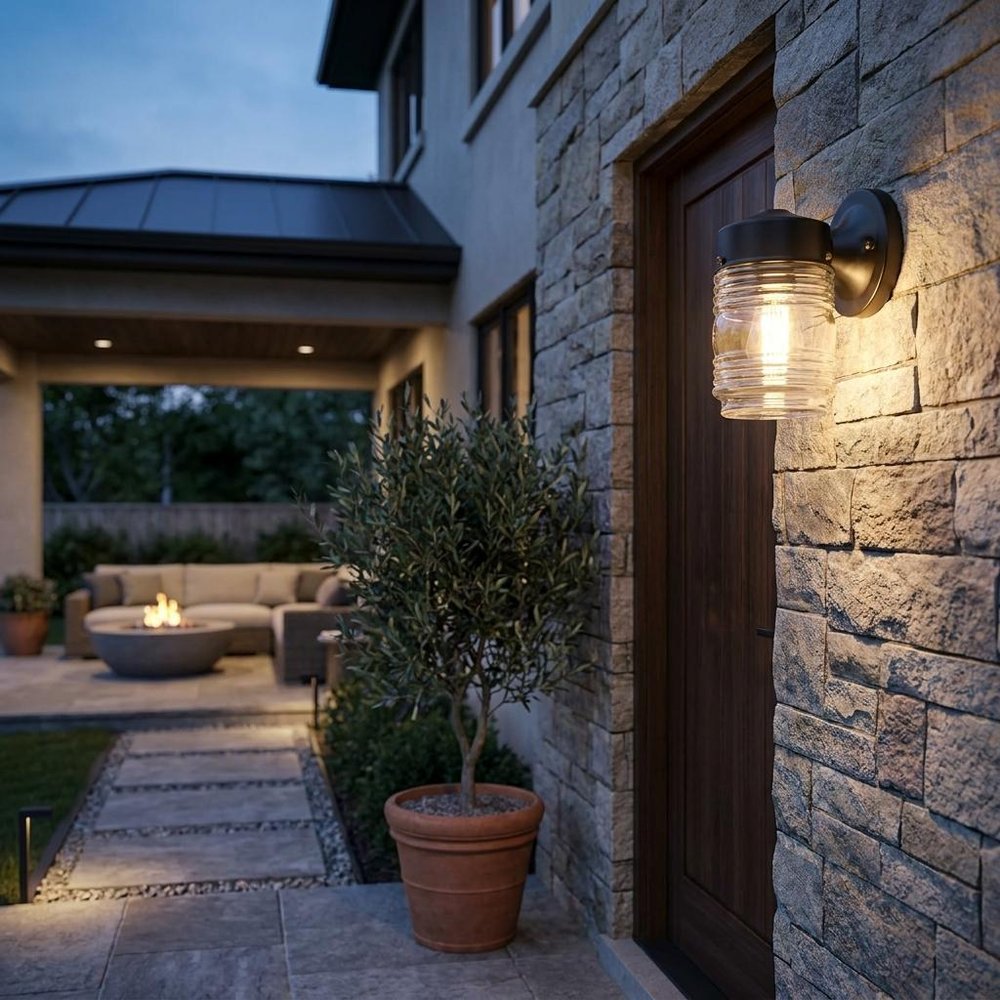Black Standard Jelly Jar One Light Outdoor Wall Light — view 5