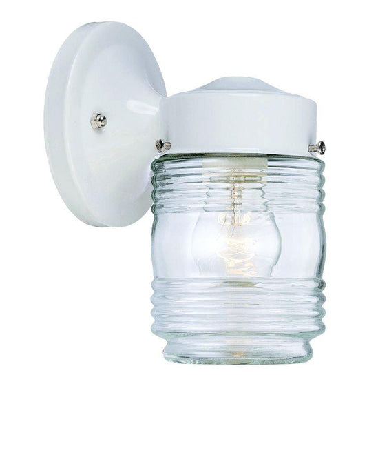 White Standard Jelly Jar One Light Outdoor Wall Light - FurniFindUSA