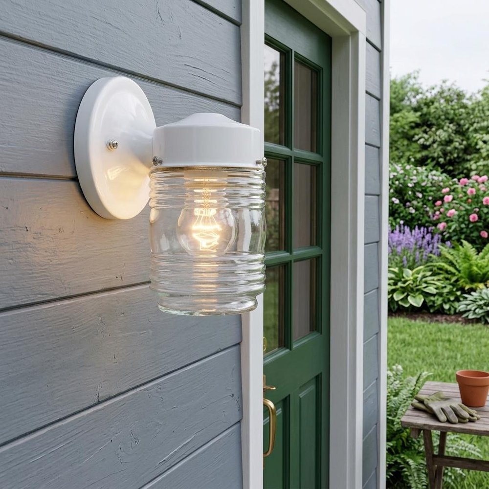 White Standard Jelly Jar One Light Outdoor Wall Light — view 6