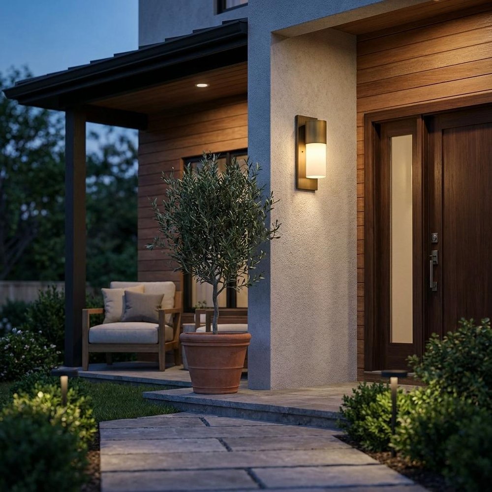 Brass And White Frosted Dimmable Outdoor Hanging Light With Brass And White Shades — view 1
