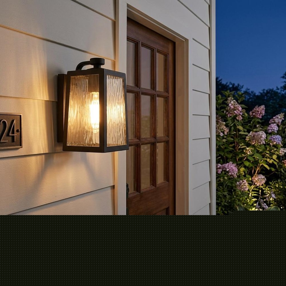Matte Black glass panels Outdoor Wall Light HomeRoots