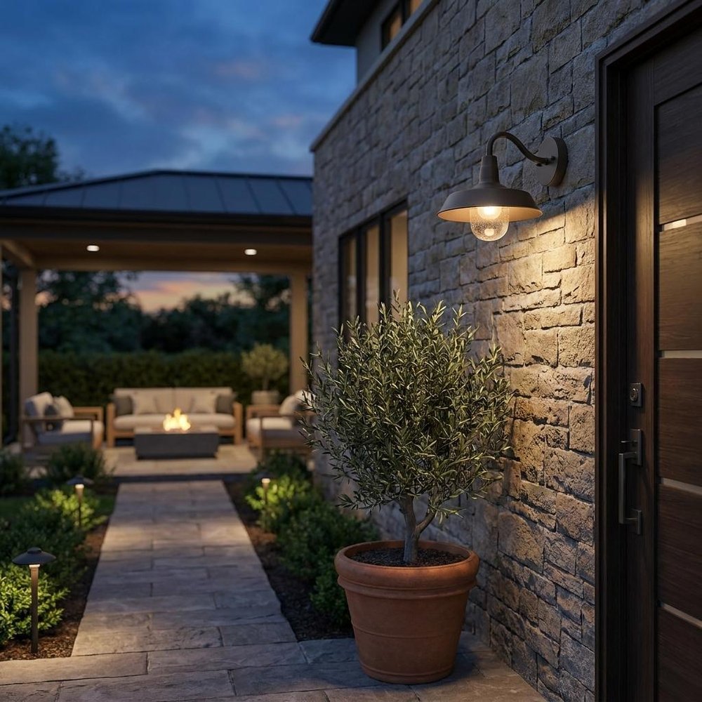Black Seeded Dimmable Outdoor Hanging Light With Black Shades — view 1