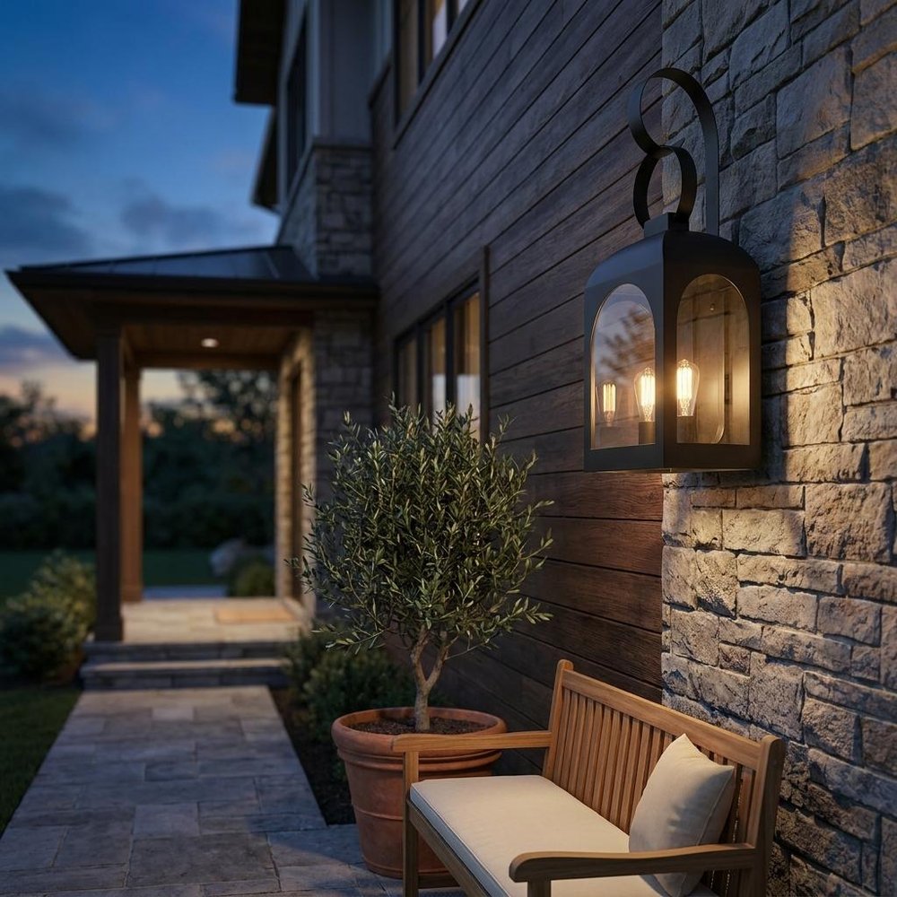 Black And Clear Two Light Transparent Dimmable Outdoor Hanging Lights With Black And Clear Shades HomeRoots