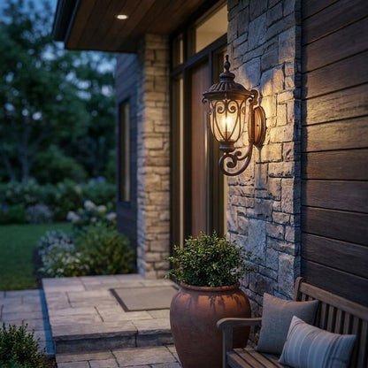 Antiqued Bronze Seeded Dimmable Outdoor Hanging Light With Antiqued Bronze Shades HomeRoots