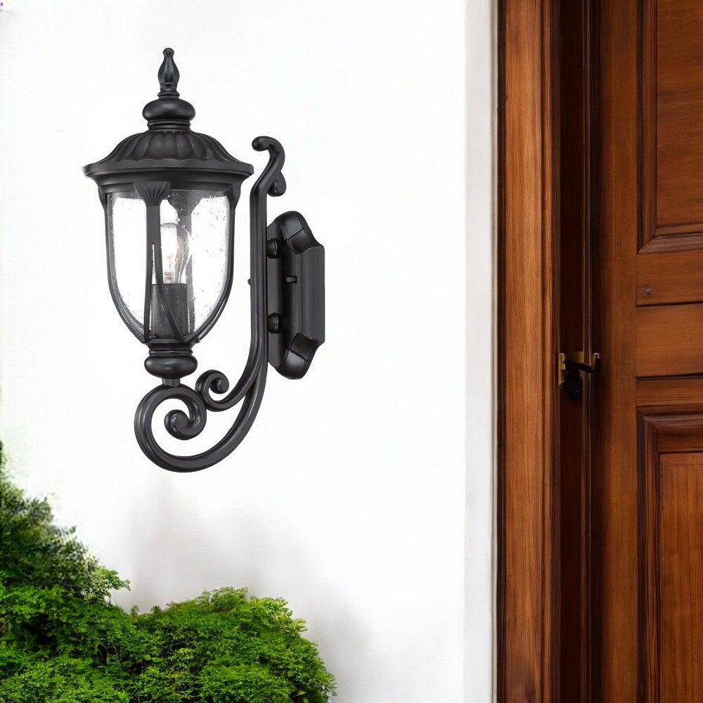 17" Black And Clear Metal and Glass Flush Mounted Sconce HomeRoots