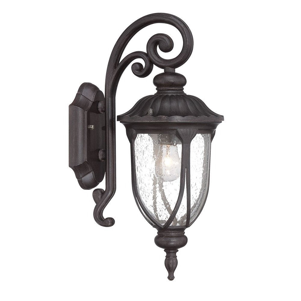 Black Cast Aluminum Glass Lantern Wall Sconce HomeRoots