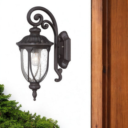 Black Cast Aluminum Glass Lantern Wall Sconce