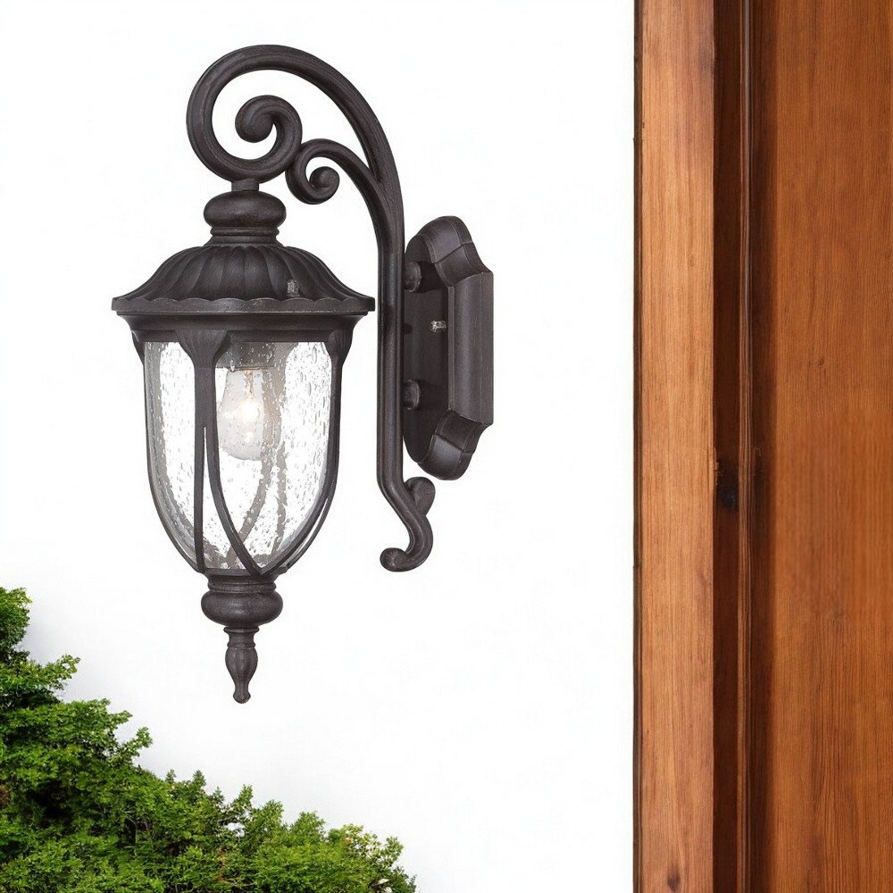 Black Cast Aluminum Glass Lantern Wall Sconce HomeRoots