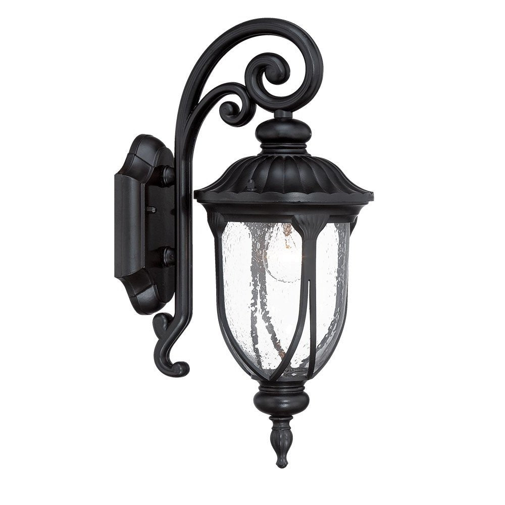 Matte Black Cast Aluminum Glass Lantern Wall Sconce HomeRoots