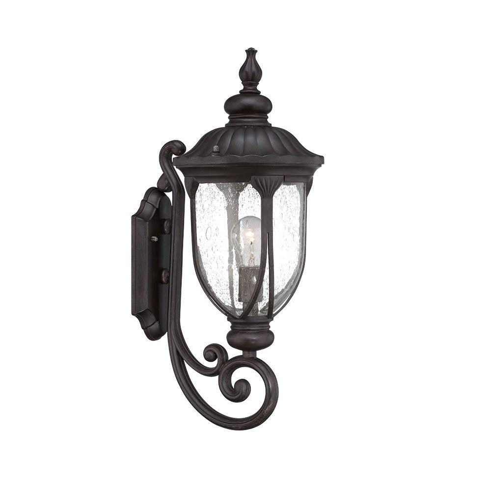 XL Black Cast Aluminum Glass Lantern Wall Light HomeRoots