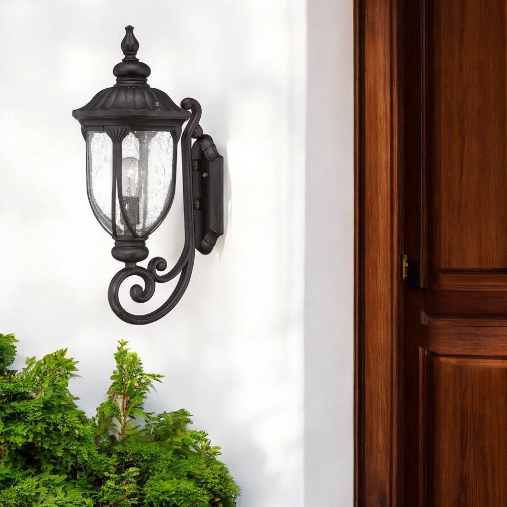 XL Black Cast Aluminum Glass Lantern Wall Light HomeRoots