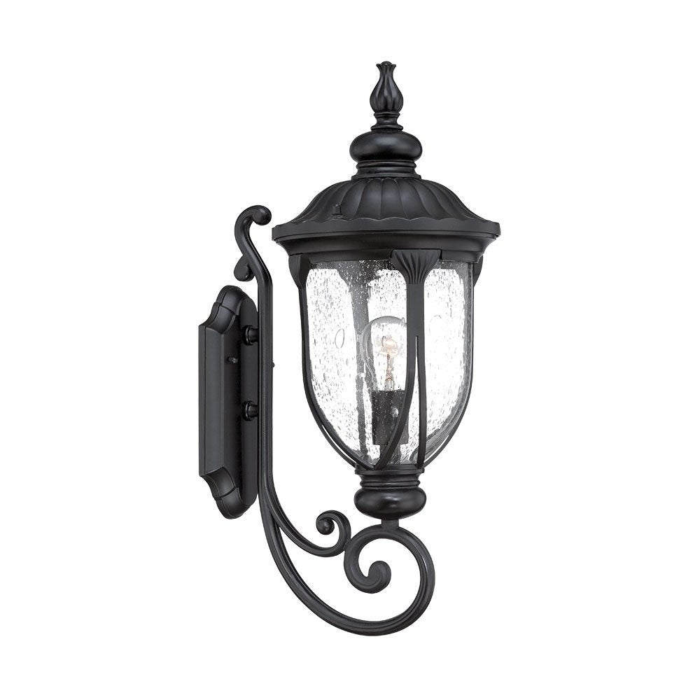 XL Matte Black Cast Aluminum Glass Lantern Wall Light HomeRoots