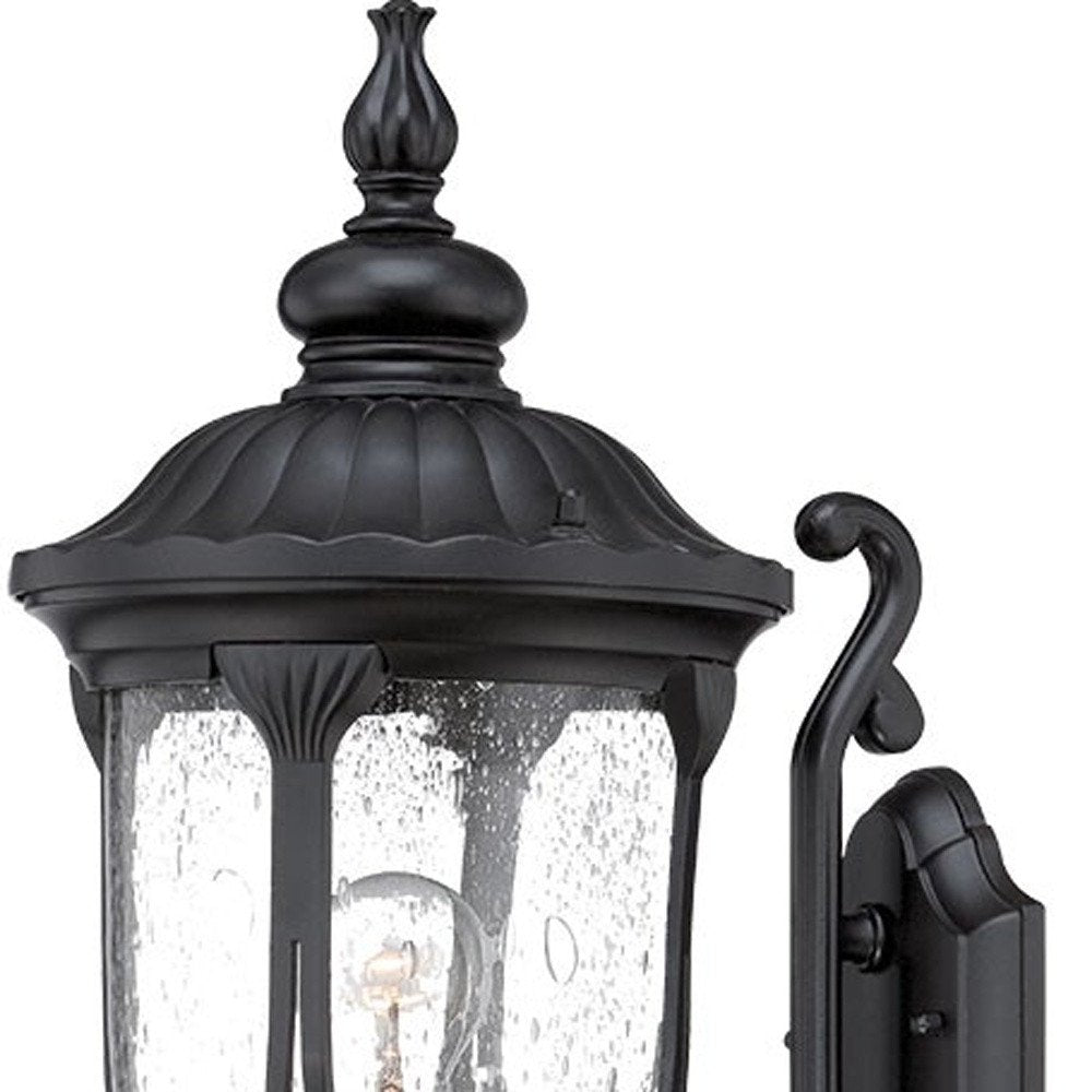 XL Matte Black Cast Aluminum Glass Lantern Wall Light HomeRoots