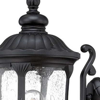 XL Matte Black Cast Aluminum Glass Lantern Wall Light HomeRoots