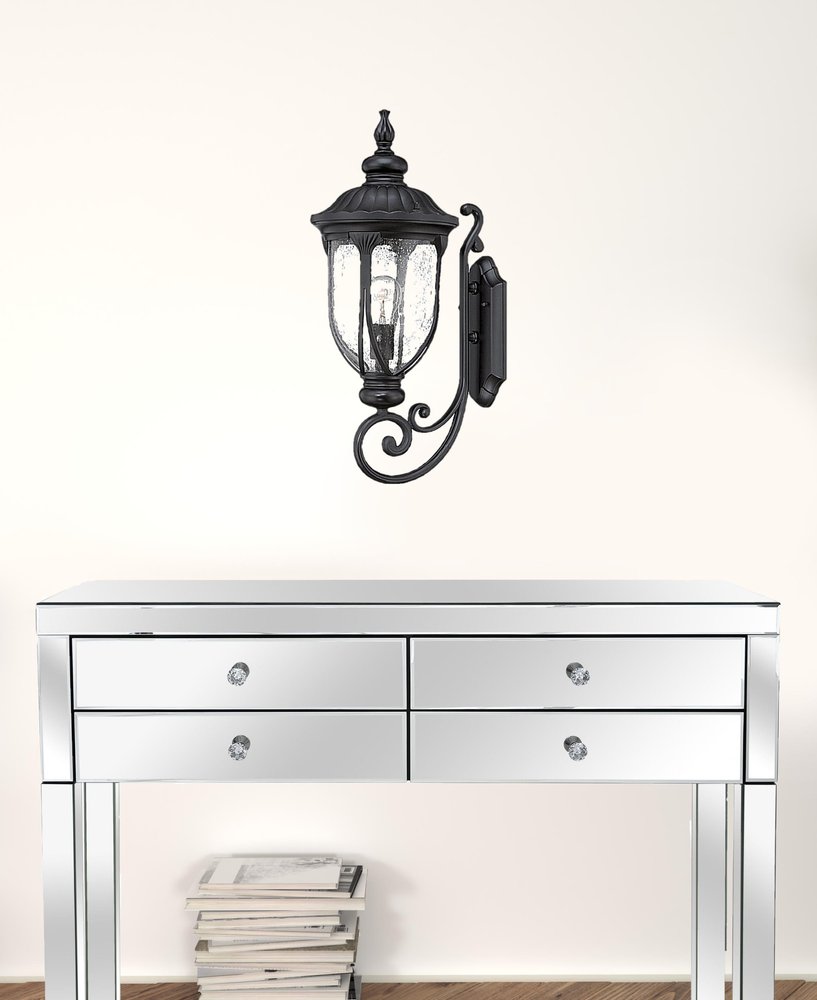 XL Matte Black Cast Aluminum Glass Lantern Wall Light HomeRoots