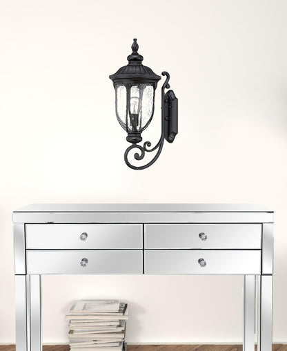 XL Matte Black Cast Aluminum Glass Lantern Wall Light HomeRoots