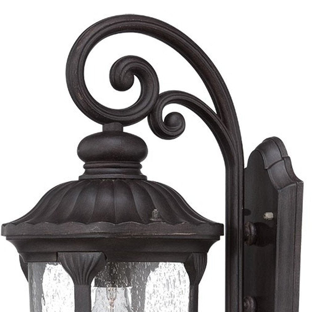XL Black Cast Aluminum Glass Lantern Wall Sconce HomeRoots