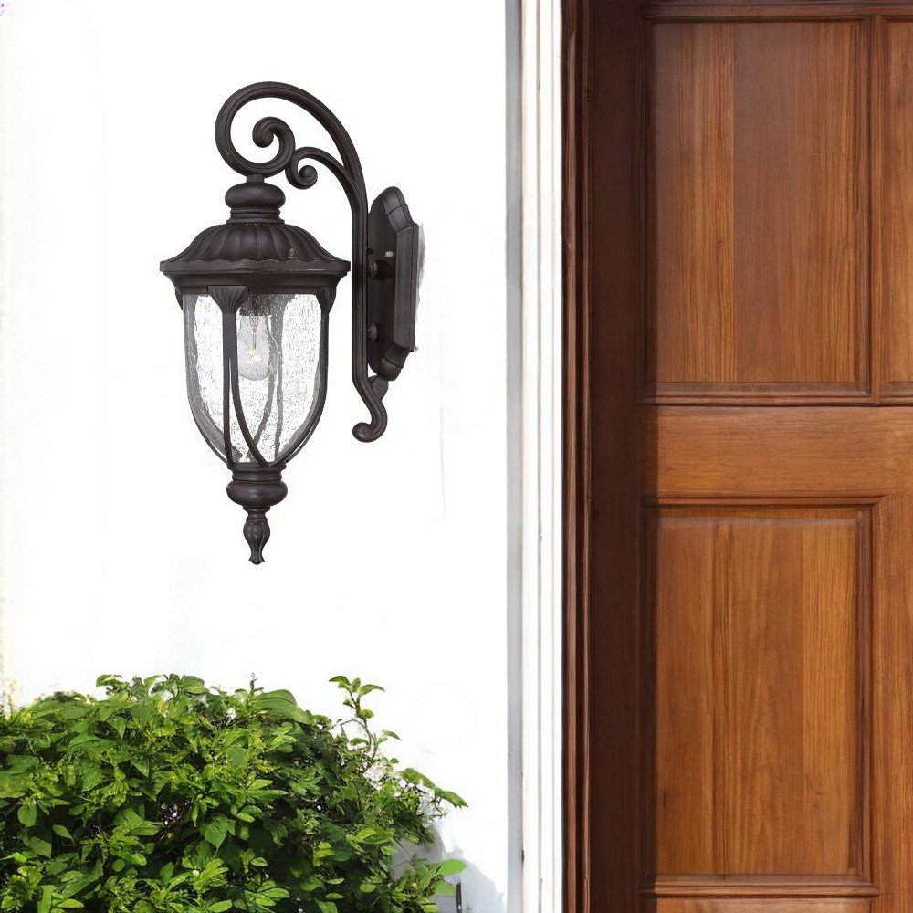 XL Black Cast Aluminum Glass Lantern Wall Sconce HomeRoots
