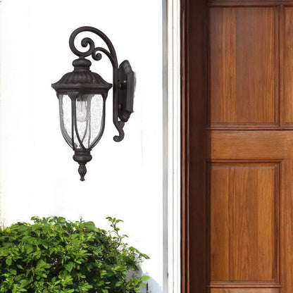 XL Black Cast Aluminum Glass Lantern Wall Sconce HomeRoots