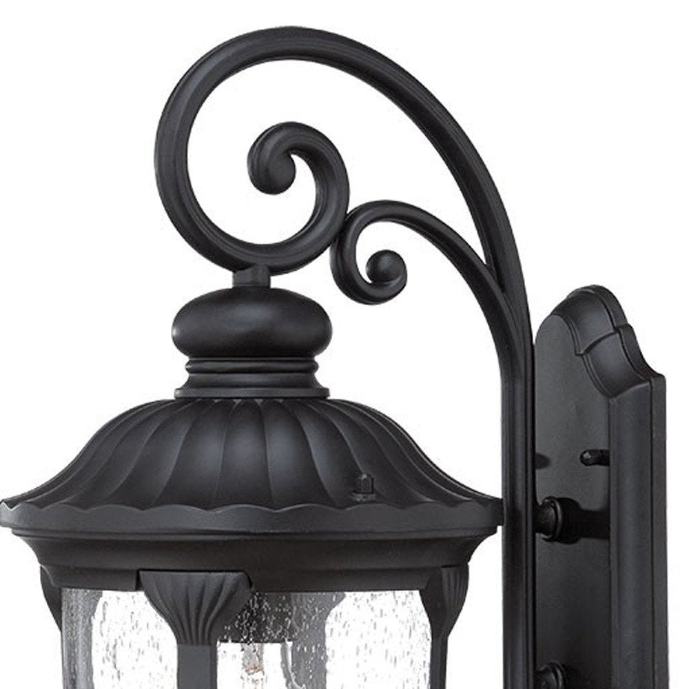 XL Matte Black Cast Aluminum Glass Lantern Wall Sconce HomeRoots