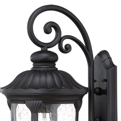 XL Matte Black Cast Aluminum Glass Lantern Wall Sconce HomeRoots