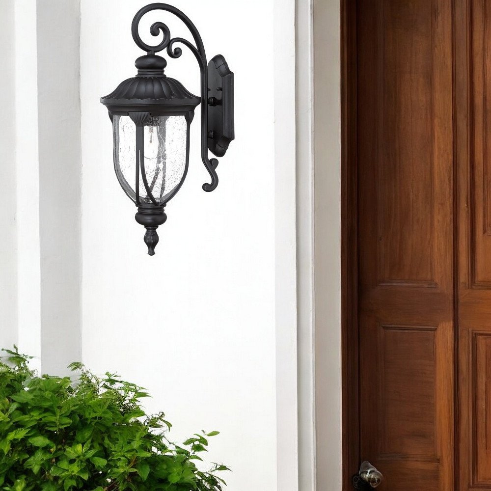 XL Matte Black Cast Aluminum Glass Lantern Wall Sconce HomeRoots