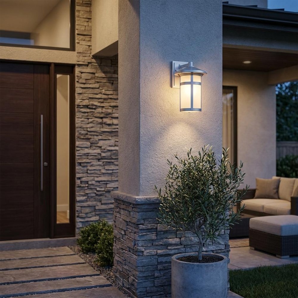 Silver And White Frosted Dimmable Outdoor Hanging Light With Silver And White Shades — view 1