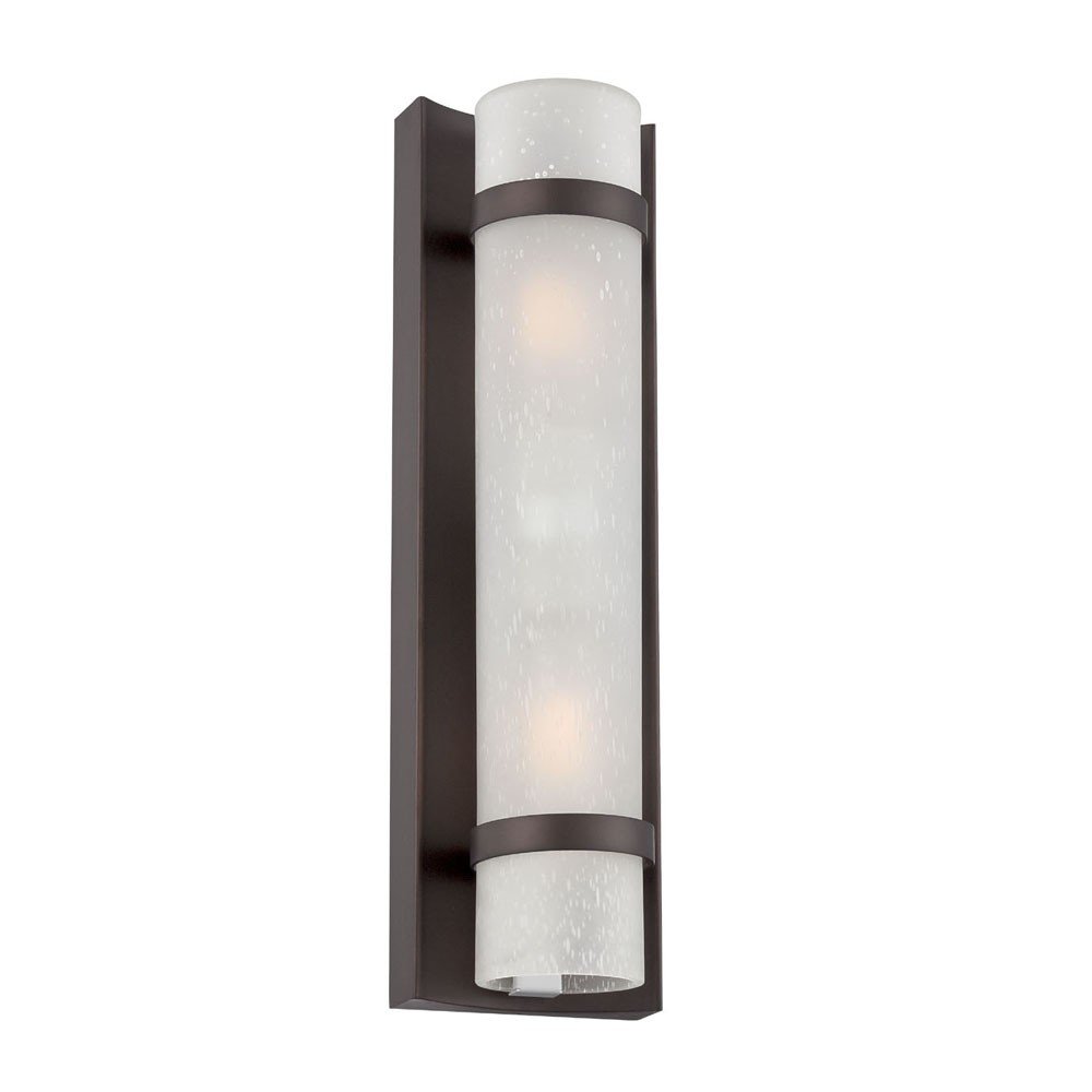 Two Light Bronze and White Glass Wall Sconce — view 1