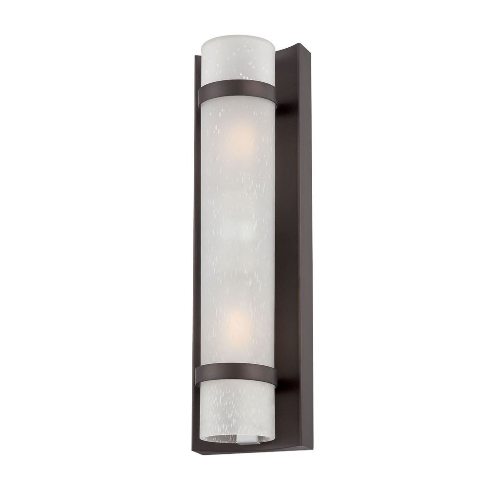 Two Light Bronze and White Glass Wall Sconce — view 3