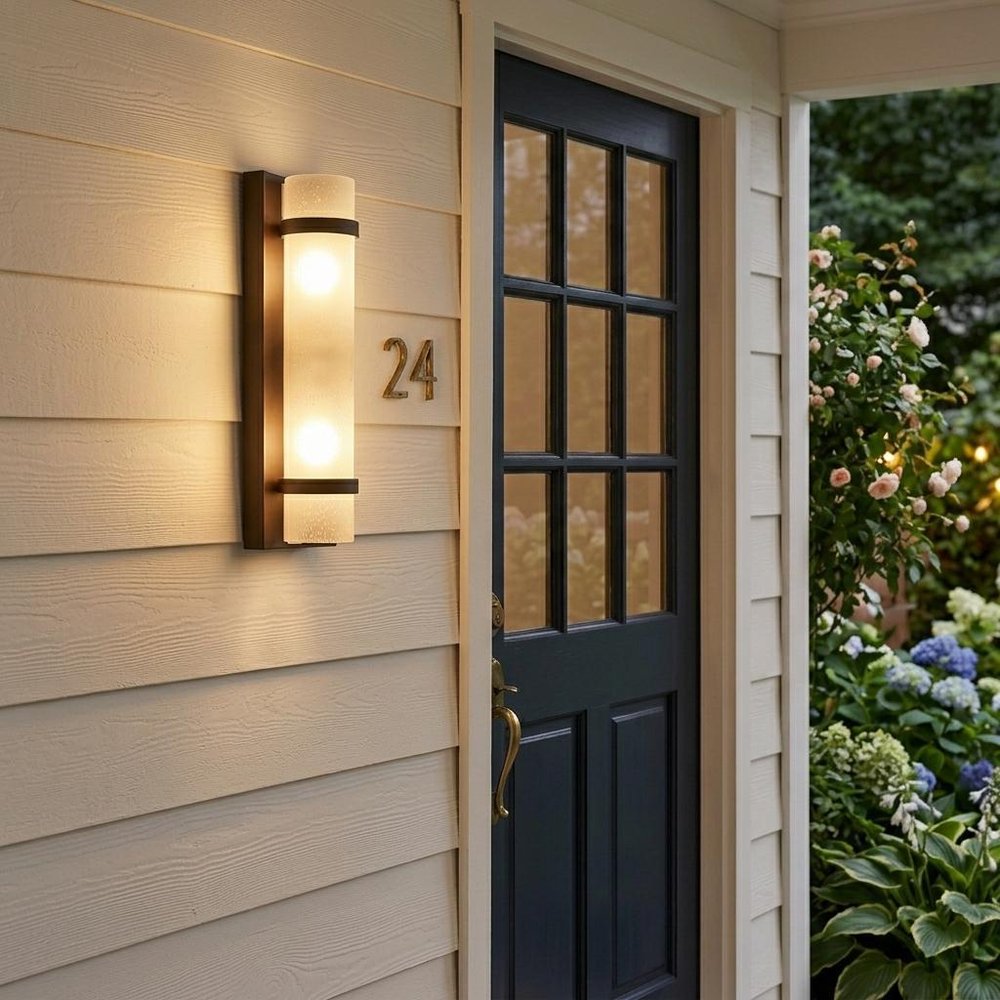 Two Light Bronze and White Glass Wall Sconce — view 6
