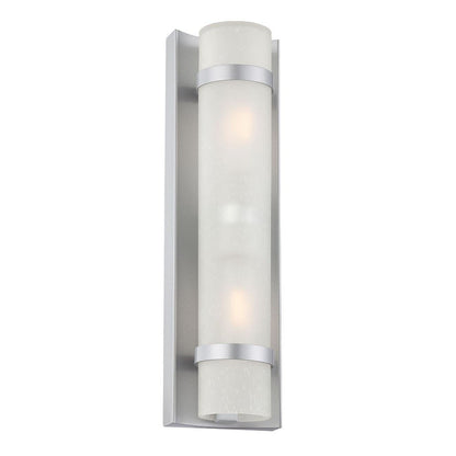 Two Light Brushed Silver and White Glass Wall Sconce HomeRoots