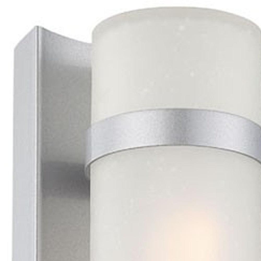 Two Light Brushed Silver and White Glass Wall Sconce - FurniFindUSA