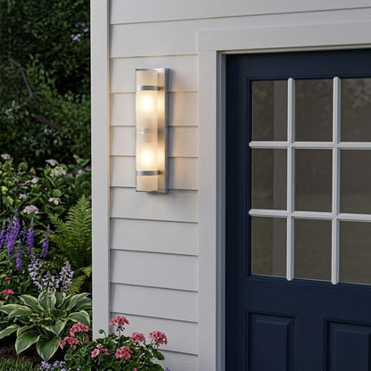 Two Light Brushed Silver and White Glass Wall Sconce HomeRoots