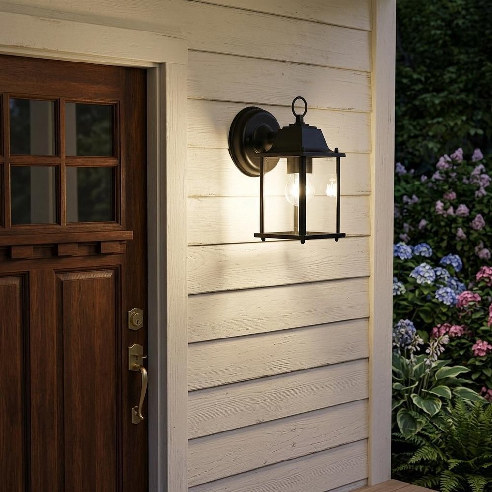 Matte Black Hanging Glass Lantern Wall Light — view 6