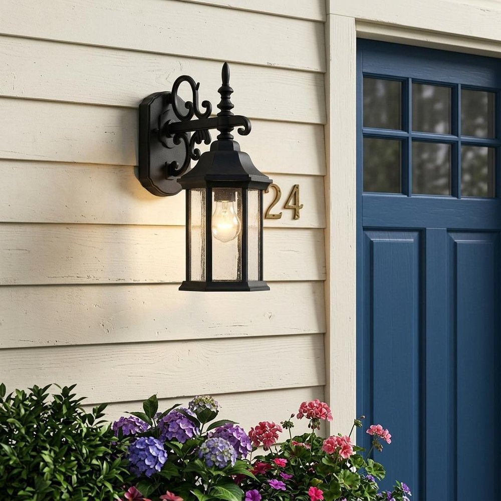 Petite Matte Black Domed Hanging Glass Lantern Wall Light — view 6