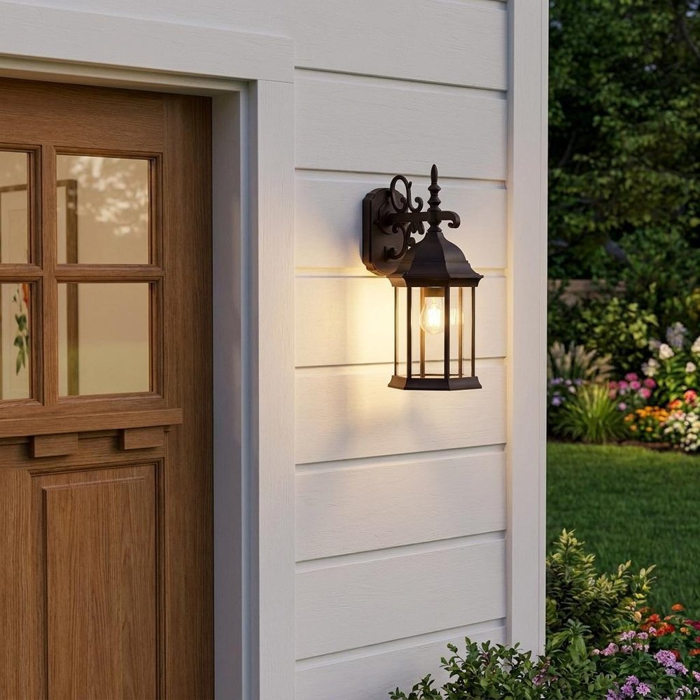 Narrow Matte Black Domed Hanging Glass Lantern Wall Light — view 6