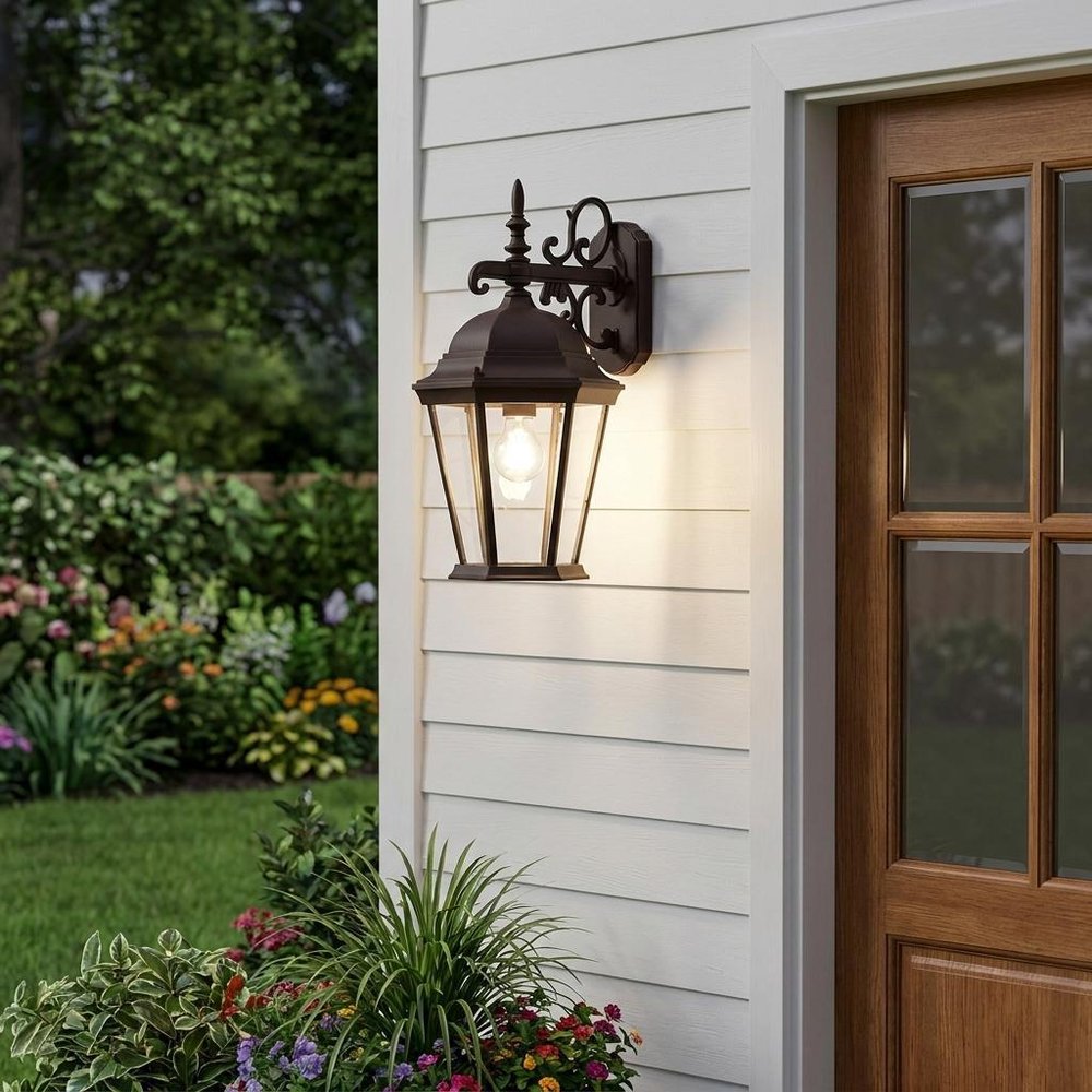 Matte Black Domed Glass Hanging Lantern Wall Light — view 6