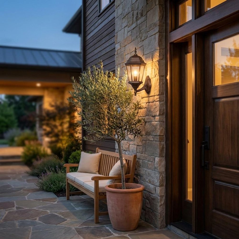 Dark Brown And Clear Beveled Dimmable Outdoor Hanging Light With Dark Brown And Clear Shades — view 1